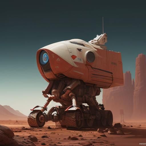 Hyperrealistic Gas Station on Mars in Splash Art Style