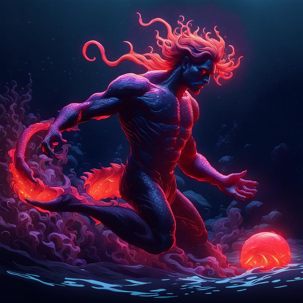 Eerie Merman in Dark Sea: Dark Fantasy Art