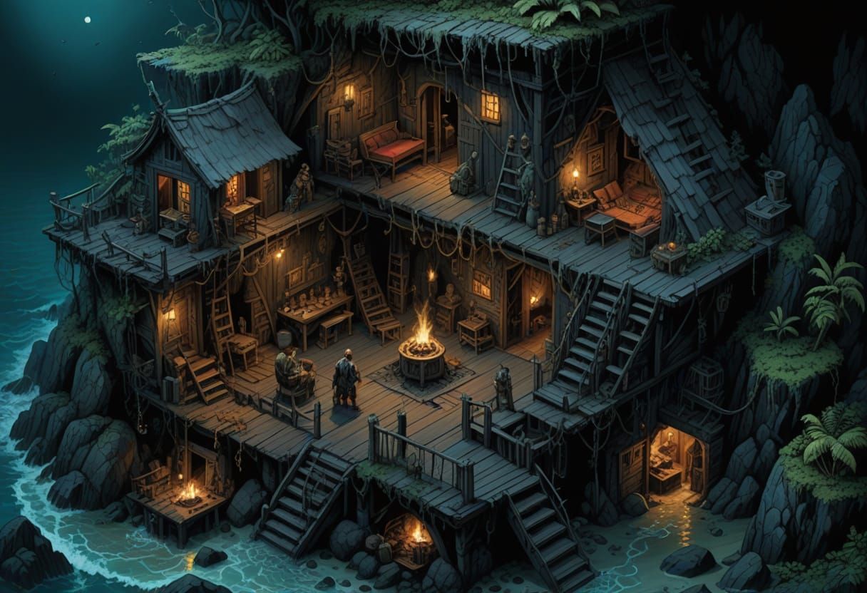 Sinister Pirate Cult Hideout Illustration