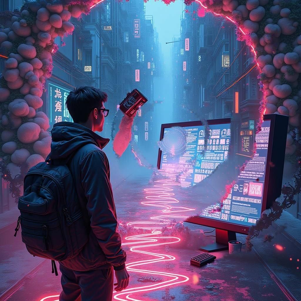 Neon User Interacting with Blockchain Network in Graffiti St...