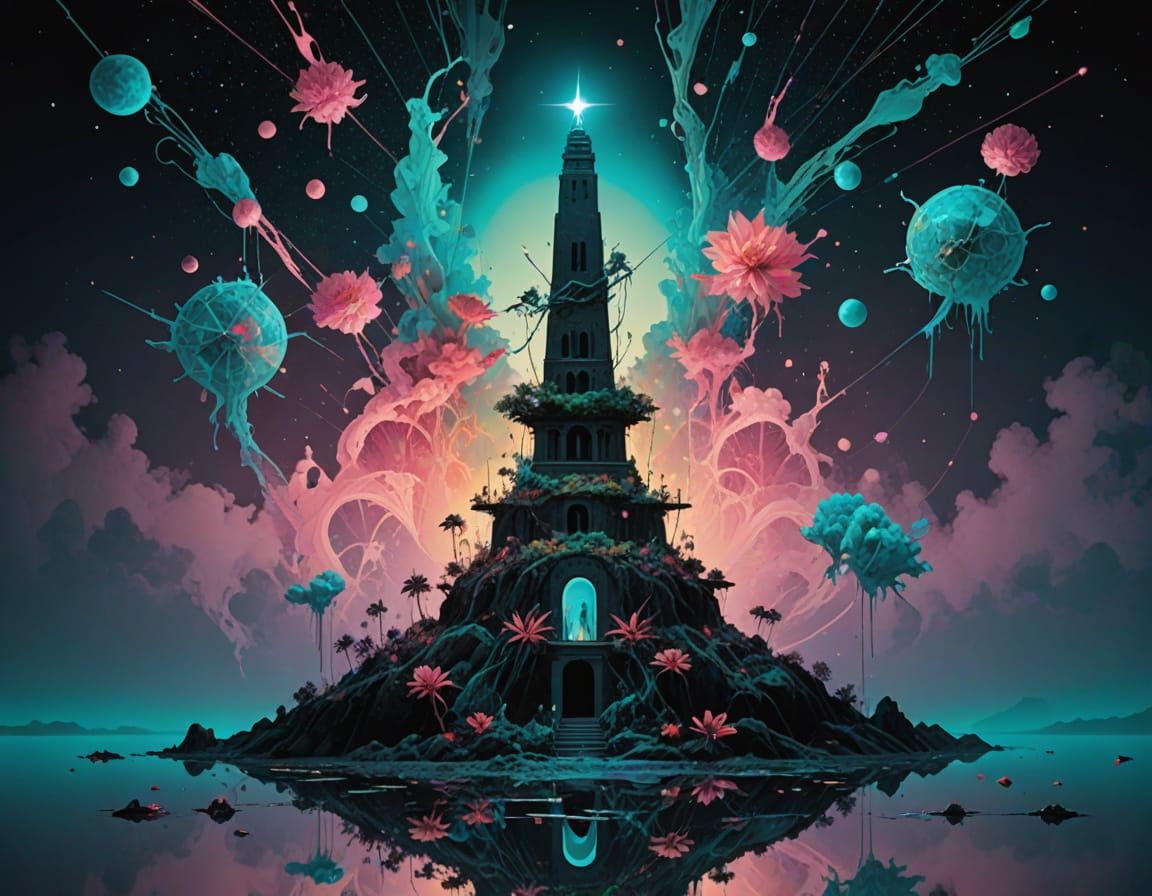 Surreal Fashion Show Unfolds on a Starlit Lake Island Stage