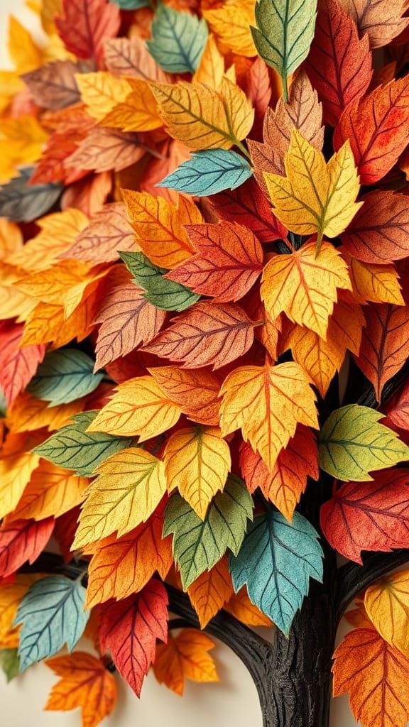 Colorful Paper Collage of an Autumn Tree