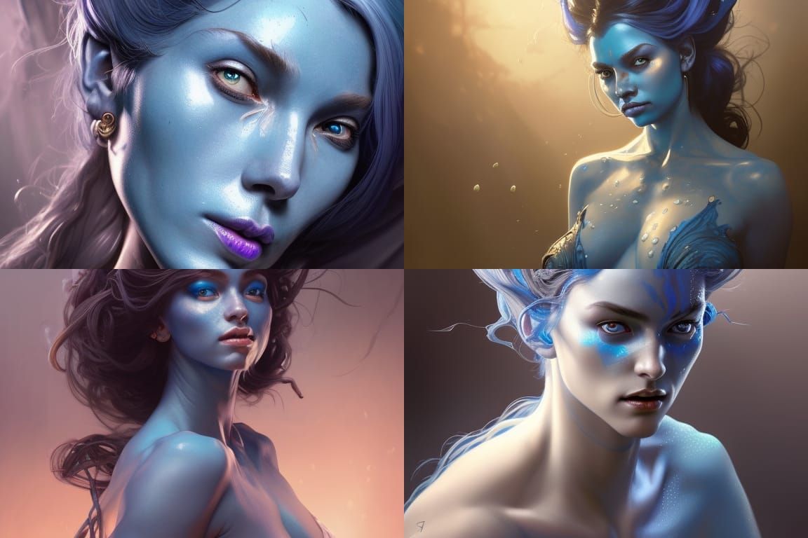Blue-Skinned Water Genasi Woman Portrait