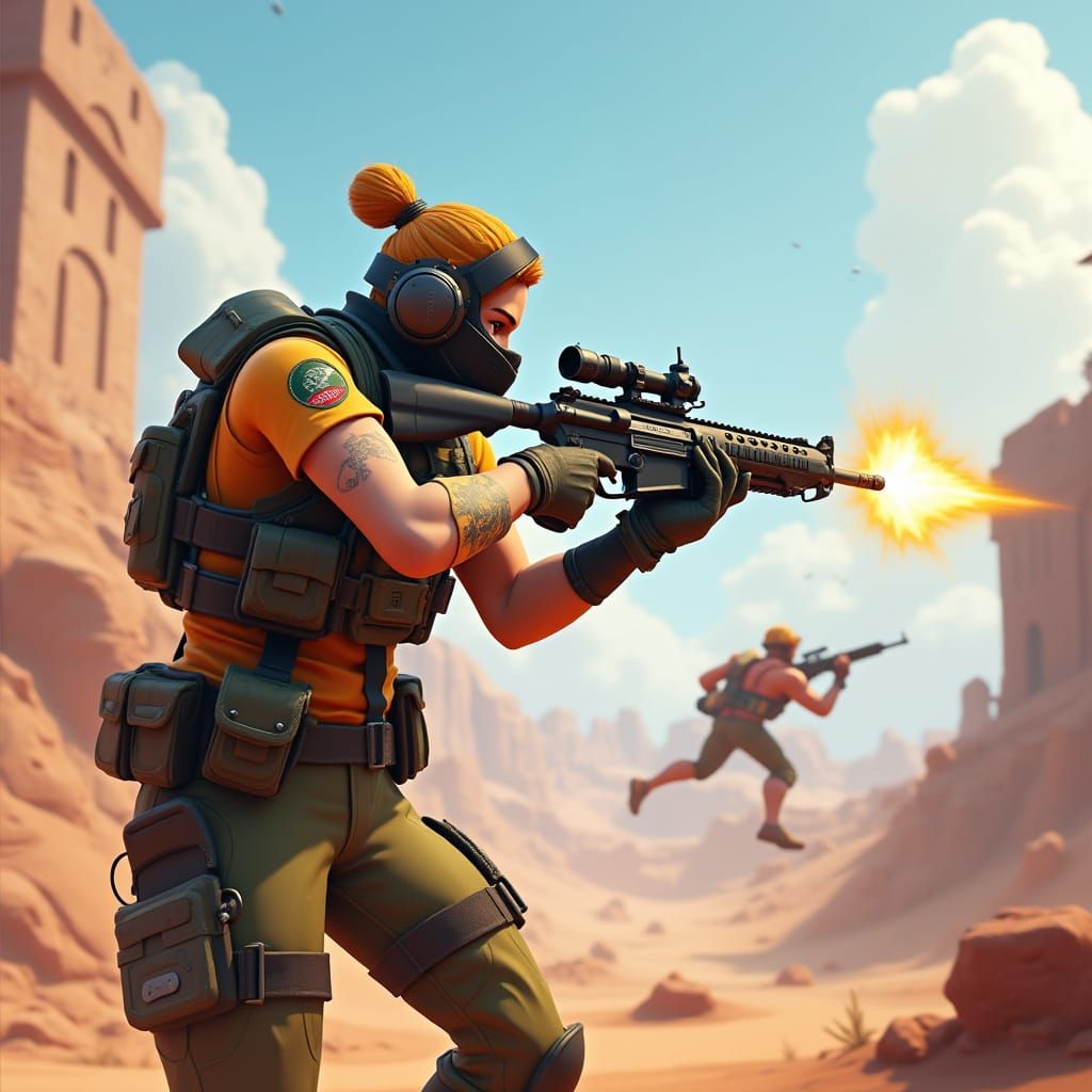 Fortnite Character Sniping in Stylized 3D Landscape