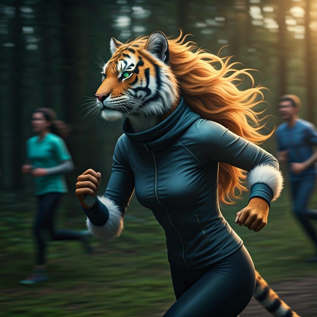 Majestic Tigeress in Whimsical Sports Attire Runs Through th...