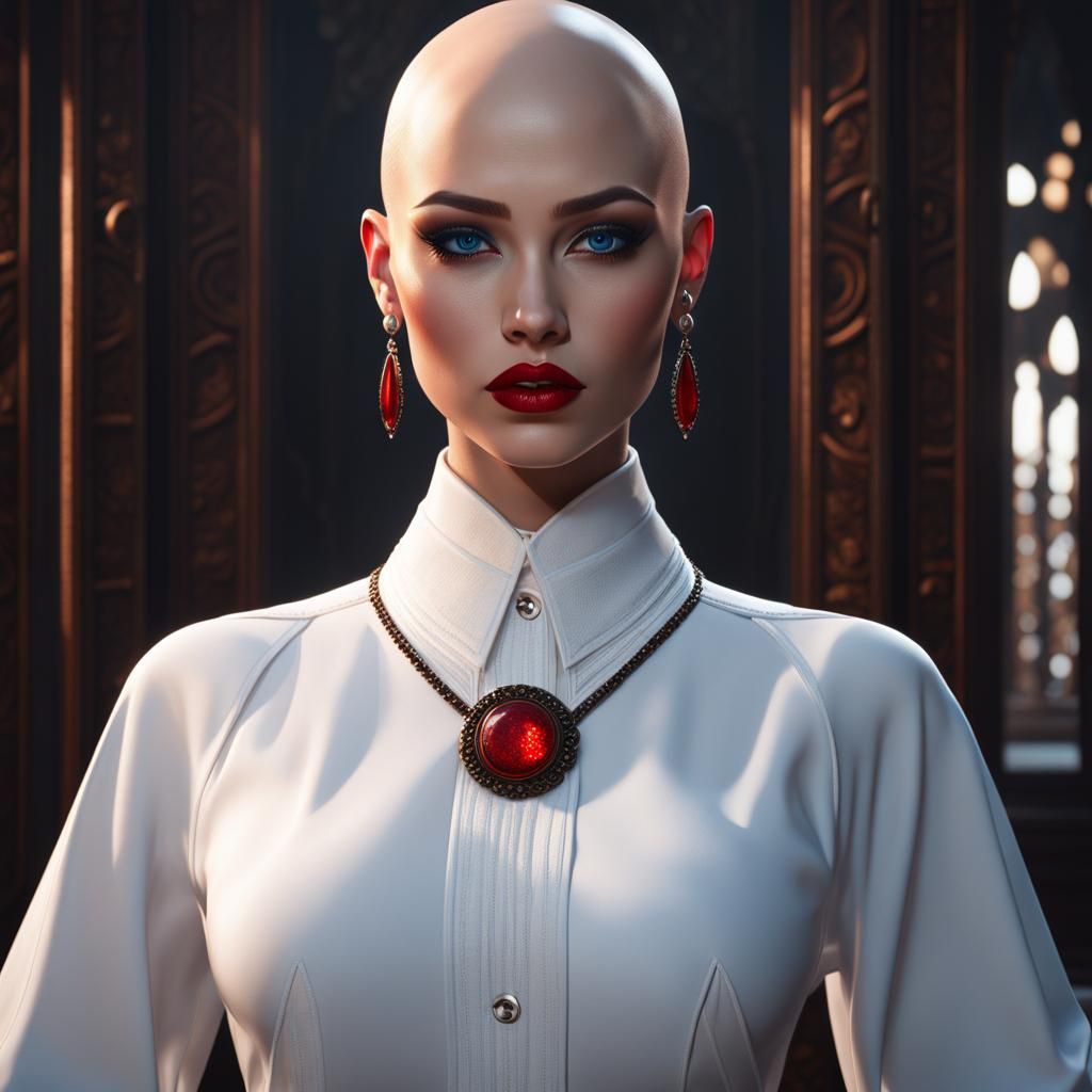 Striking Portrait of a Bald Girl, Detailed Digital Art