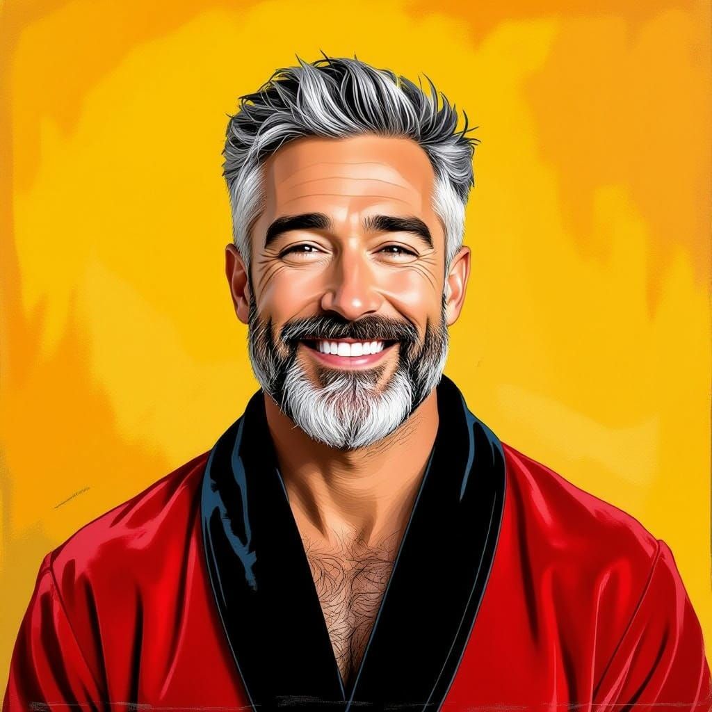 Silver-Haired Man in Red Velvet Bathrobe