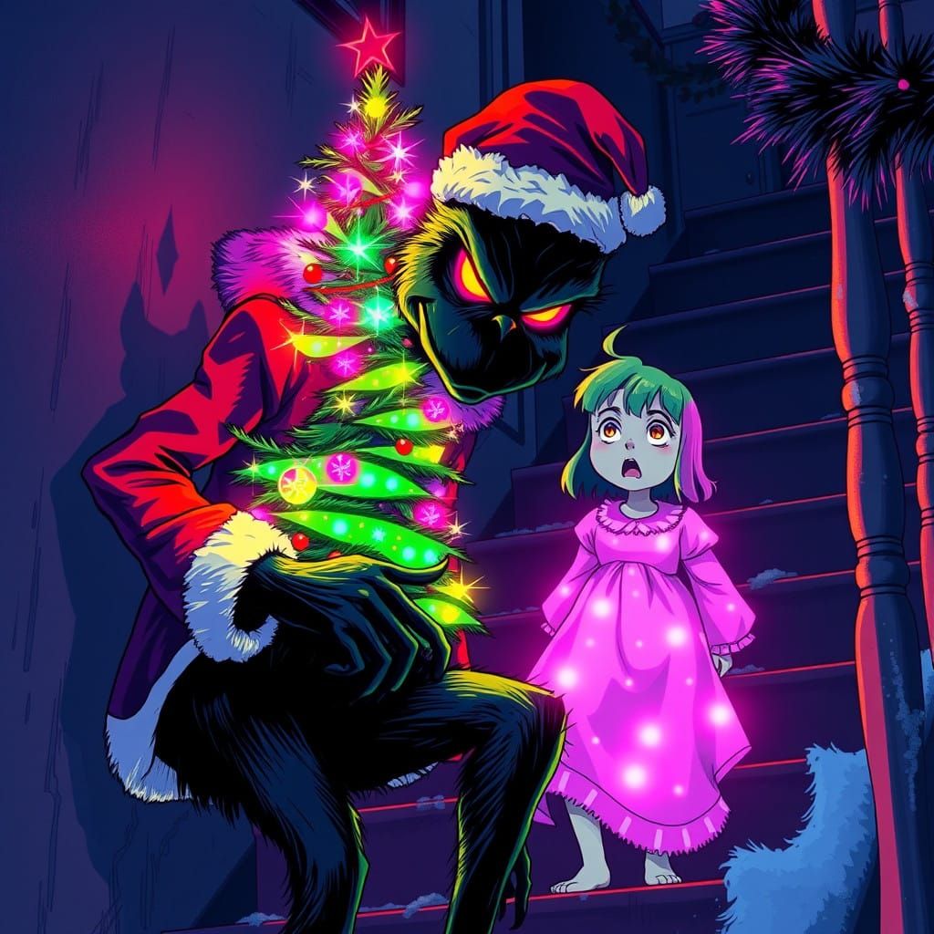 Mesmerizing Christmas Caper in Cyberpunk Manga Style