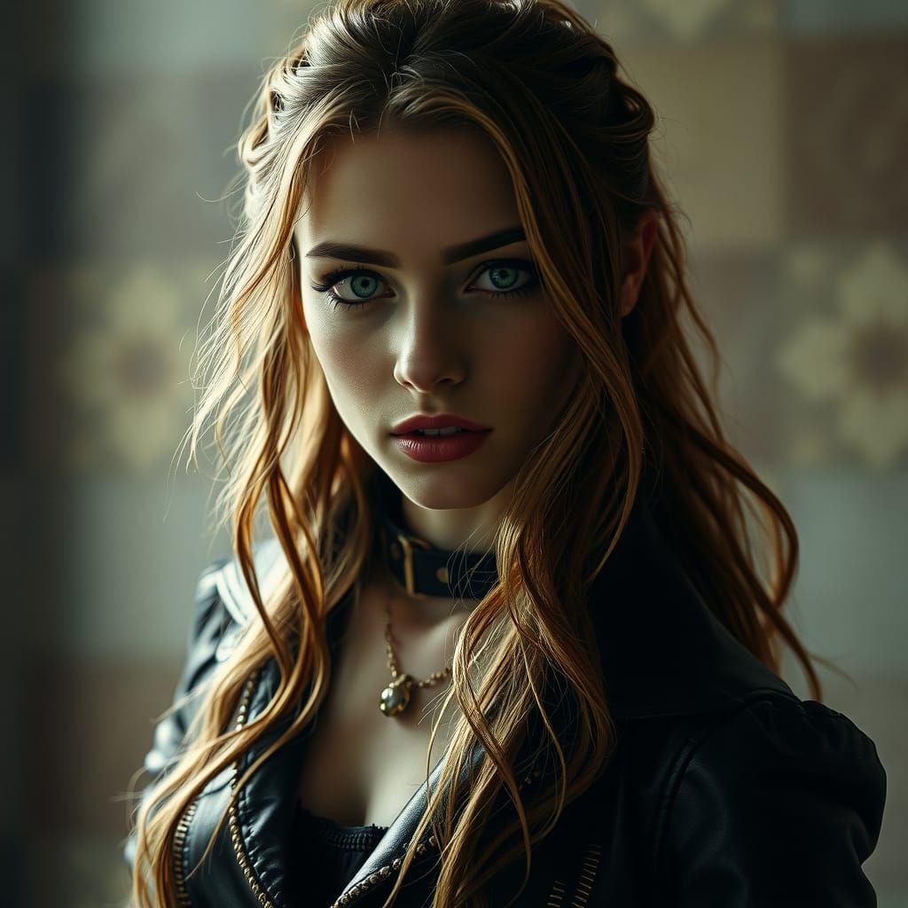 Stunning Portrait of a Green-Eyed Woman in Dark Attire