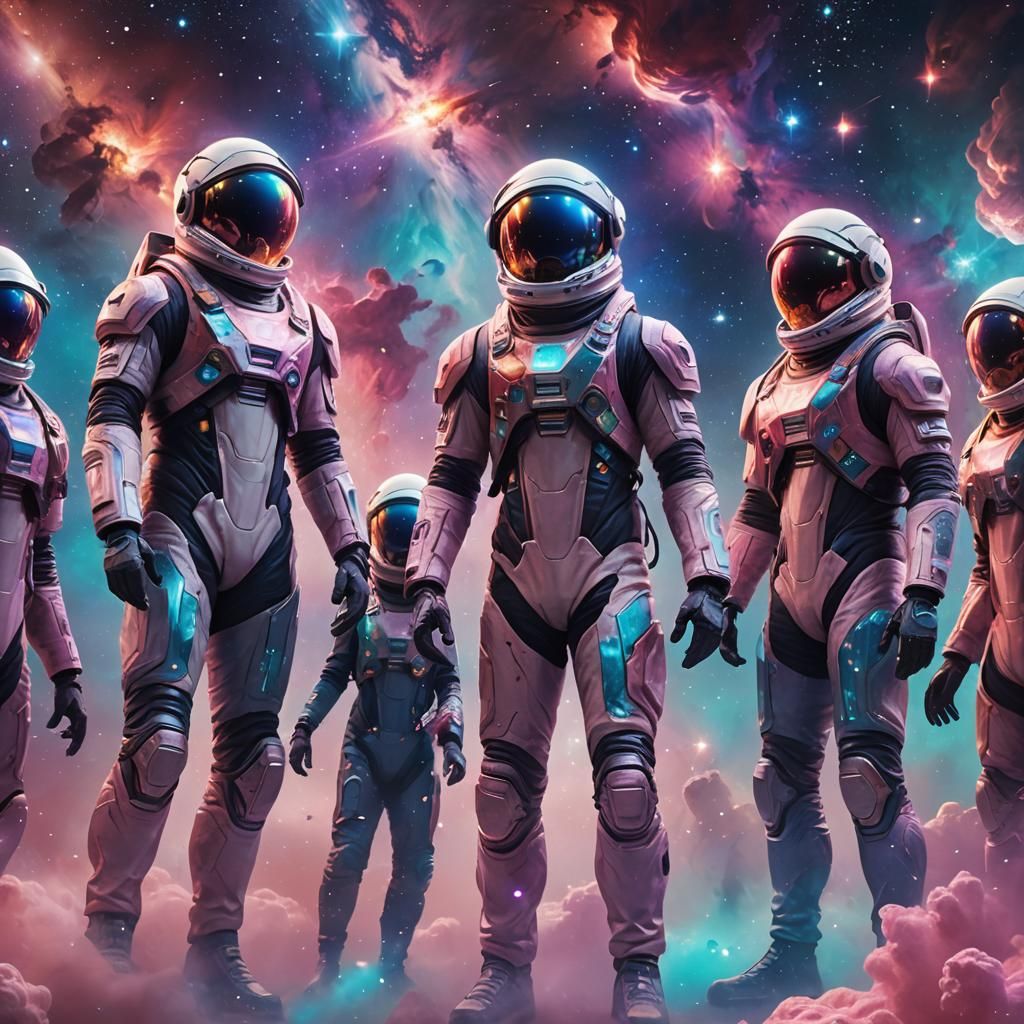 Ethereal Space Teamwork in Vibrant Nebula Clouds