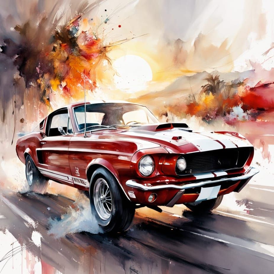 Red 1967 Shelby GT500 Speeds Down Highway at Sunset