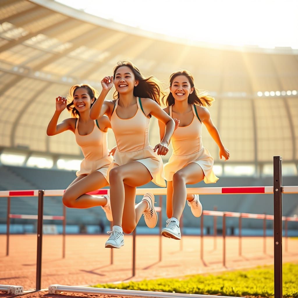 Taiwanese Women Mid-Jump in Athletic Race