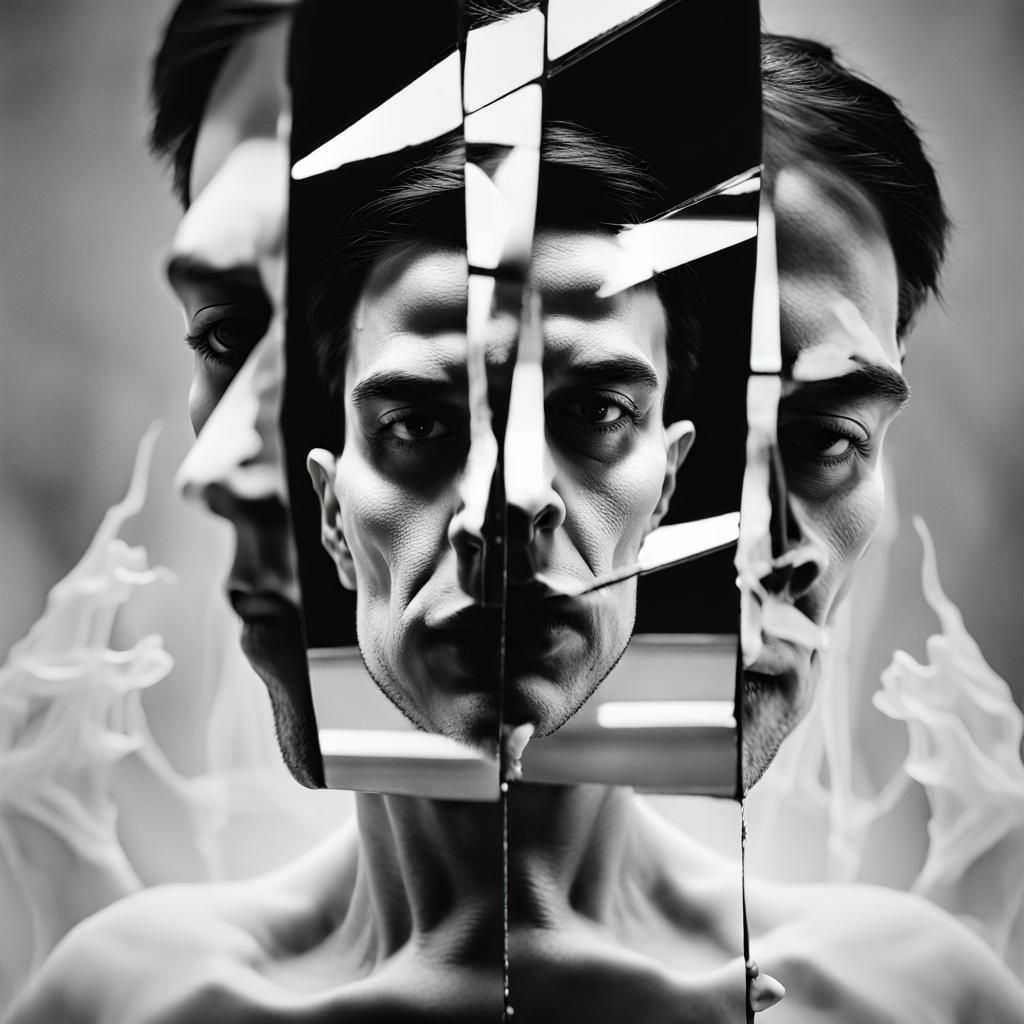 Demon in Mirror: Fractured Reflection in Black and White