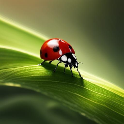 Ladybug on Leaf in Hyperrealistic Impressionism