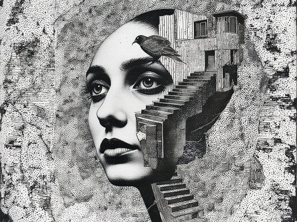 Escher-Inspired Geometric Puzzle with Fragmented Faces