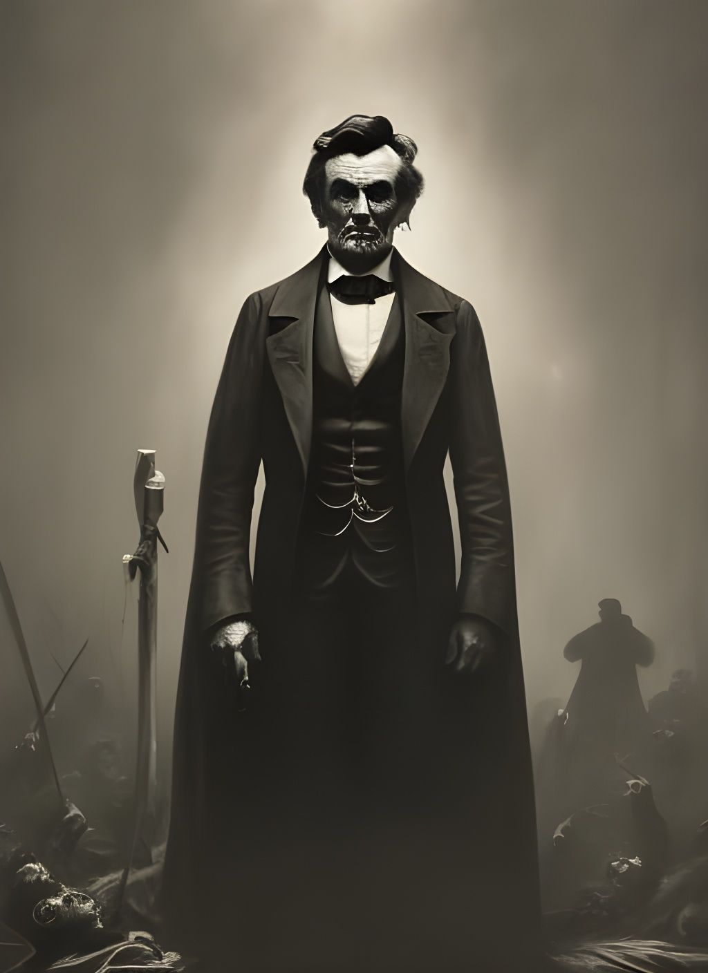 Zombie Abraham Lincoln Charcoal Drawing in Horror Style
