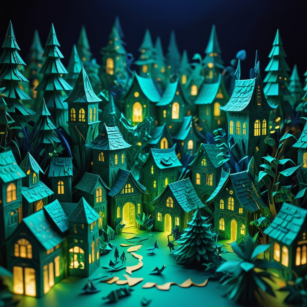 Mesmerizing Paper World Sculpture in Emerald and Sapphire