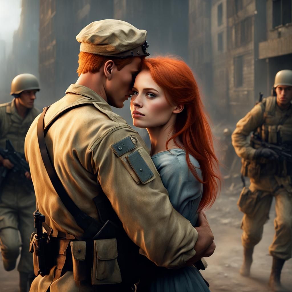 Red-Haired Girl and Soldier in Sinister Style