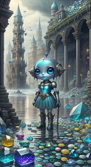 Cute Bot in a gemstone city