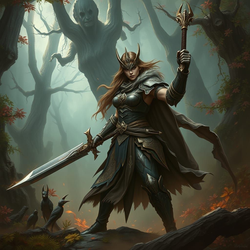 Regal Warrior in Ancient Forest Glade