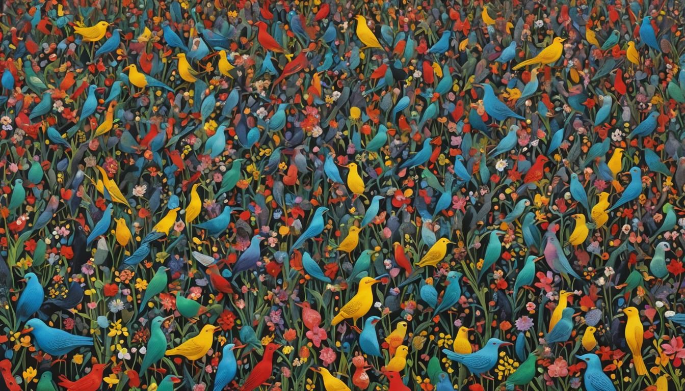 Choir in a Magical Realism Scene as Gouache Painting