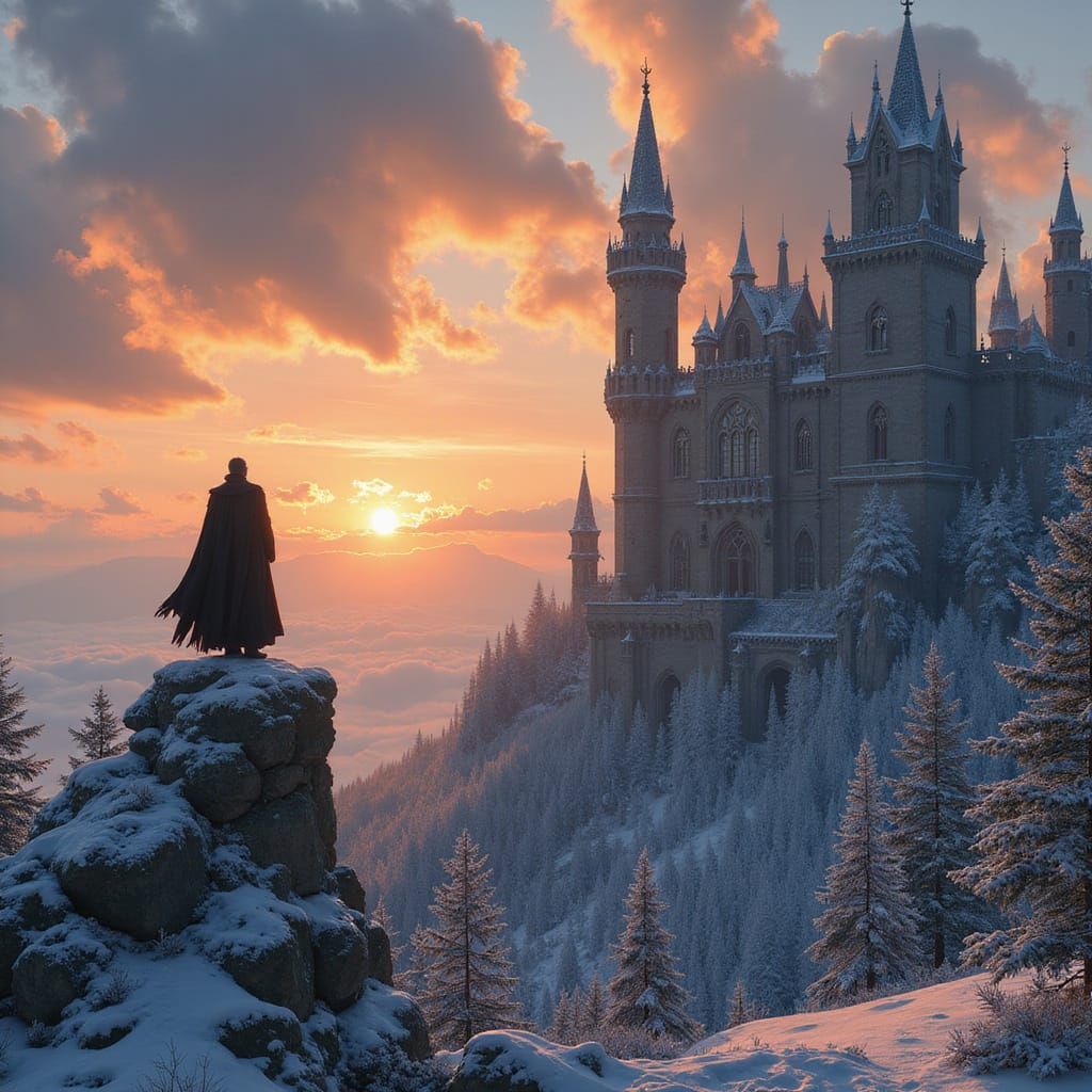 Castle Battlements Overlook Winter Sunset