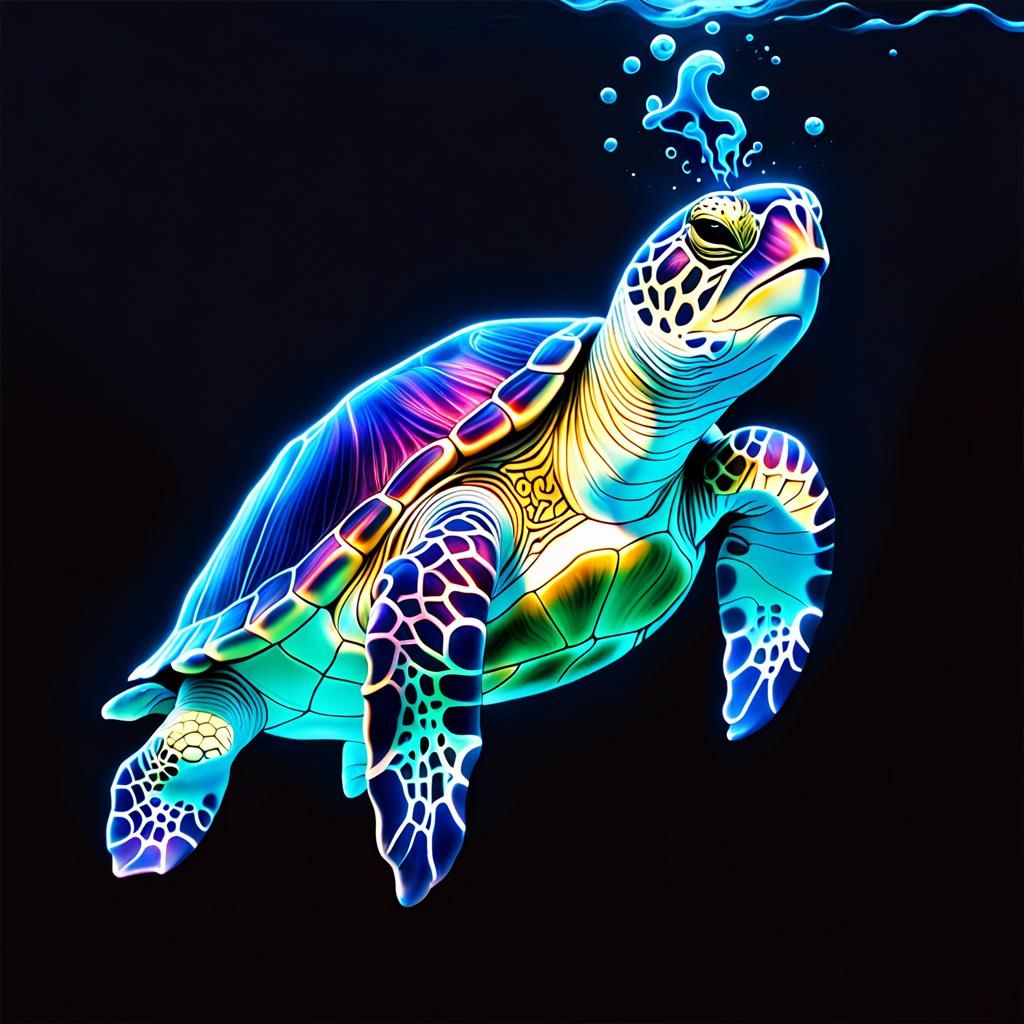Chemiluminescent neon Ephemeral iridescent lSmoke seaturtle ...