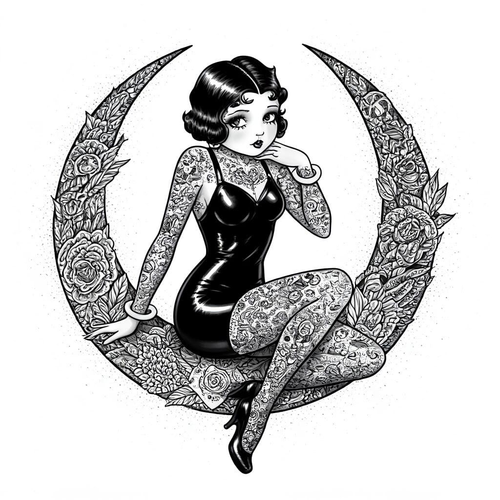 Betty Boop Inspired Tattoo Pin-Up in Sketch Style