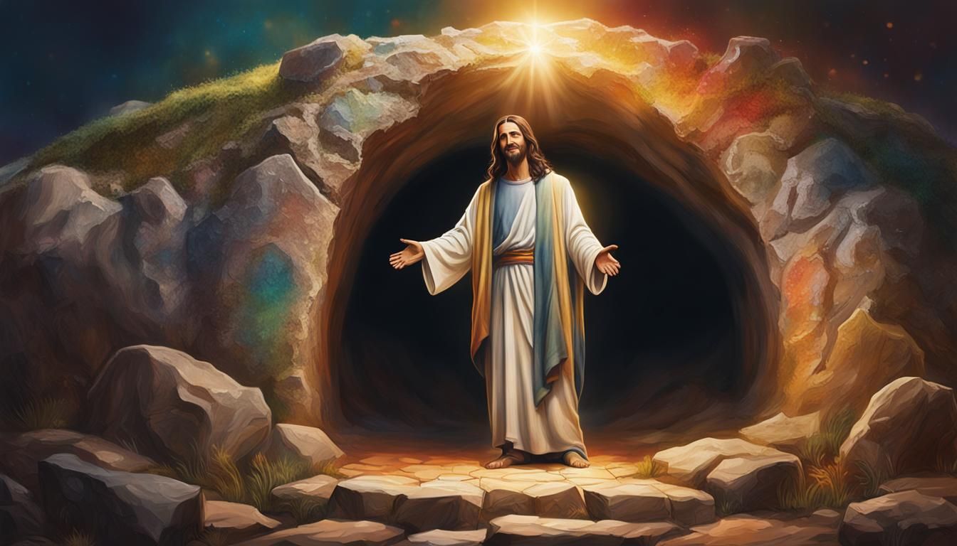 Jesus Christ Smiling Before Empty Tomb