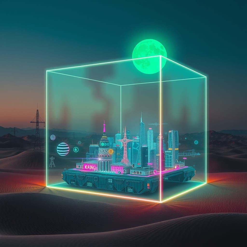 Cyberpunk Cityscape in a Neon Cube