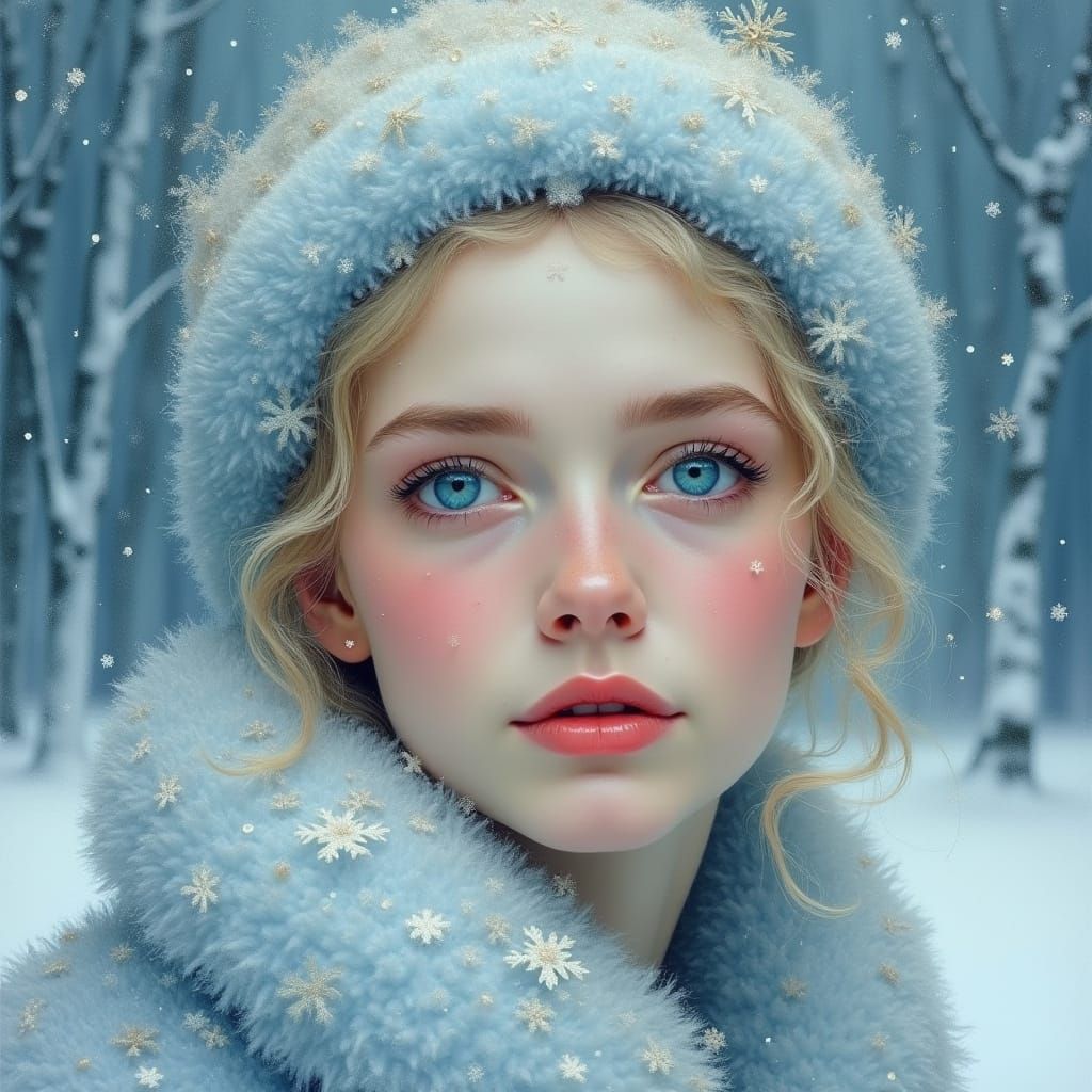 Ethereal Winter Portrait in Pre-Raphaelite Style