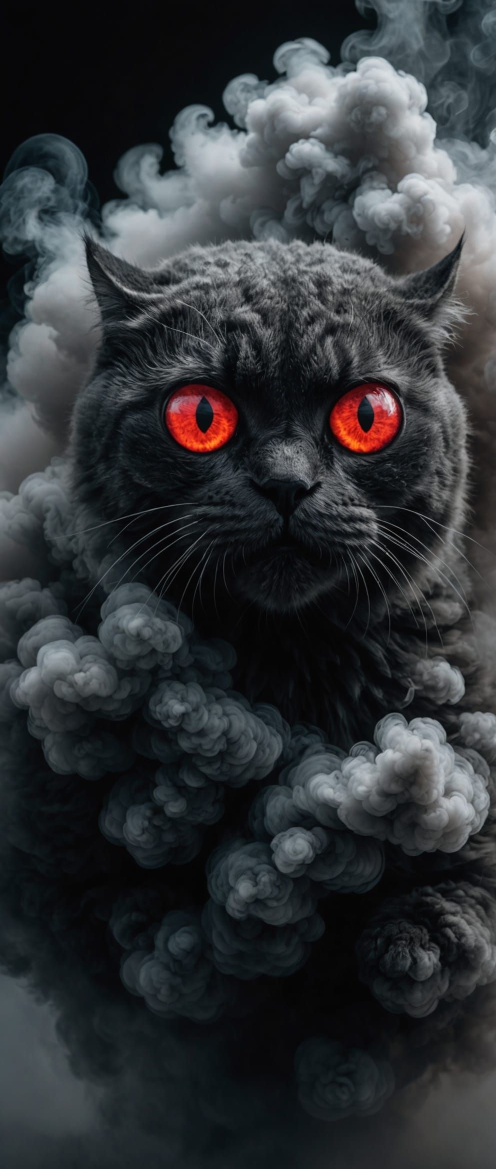 Eerie Red Eyes Emerging From Smoke