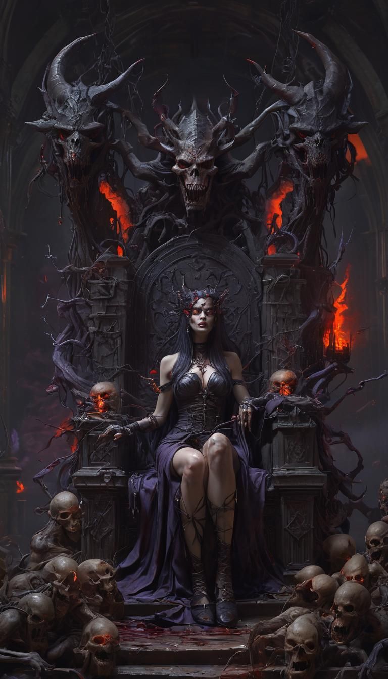 Dark Fantasy Demon Queen in Opulent Armor