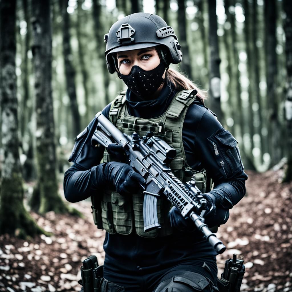 Woman in Tactical Airsoft Gear