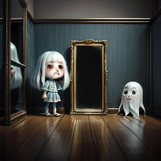 Crying Chibi Ghost in Hall of Mirrors