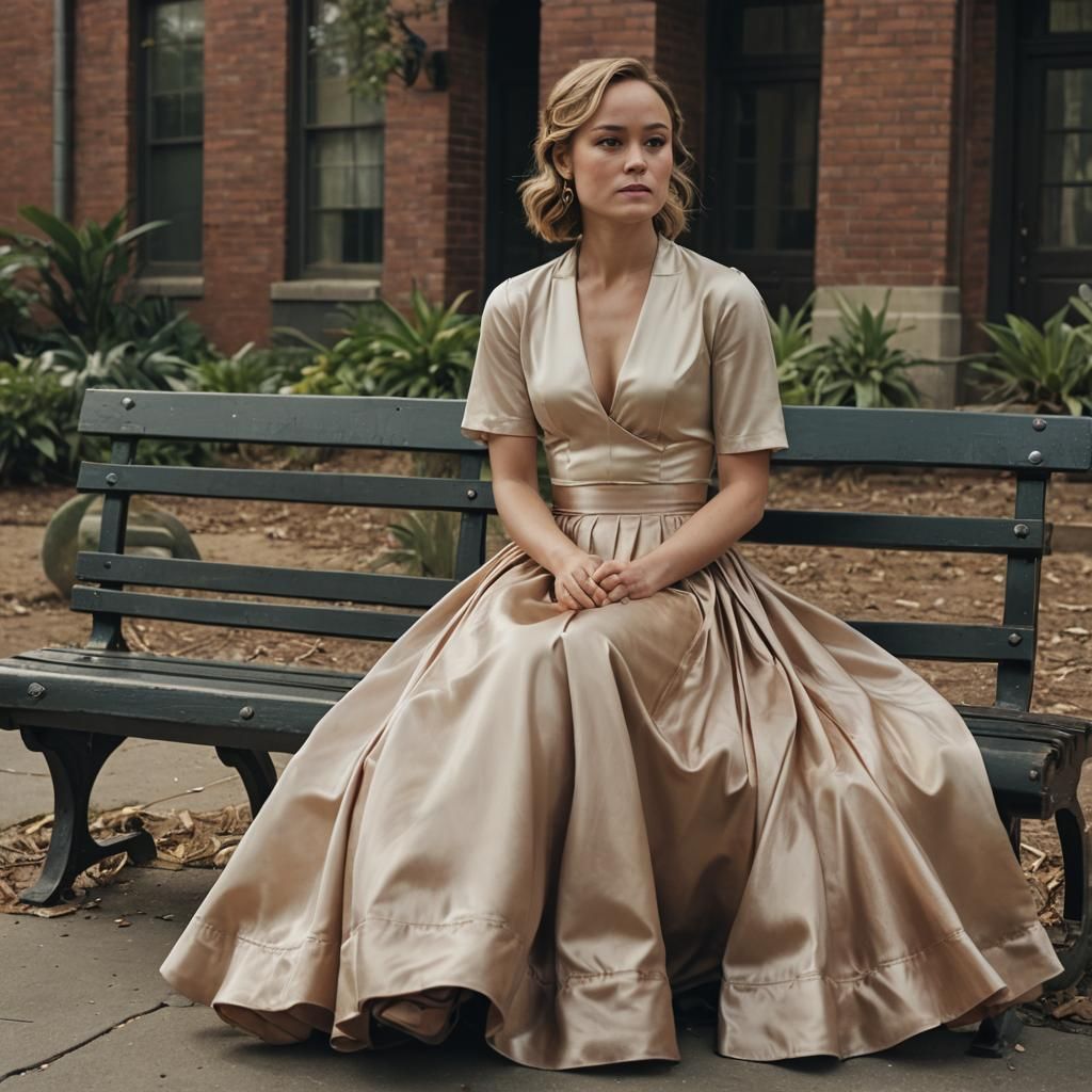 Brie Larson Cinematic Portrait in Satin Skirt