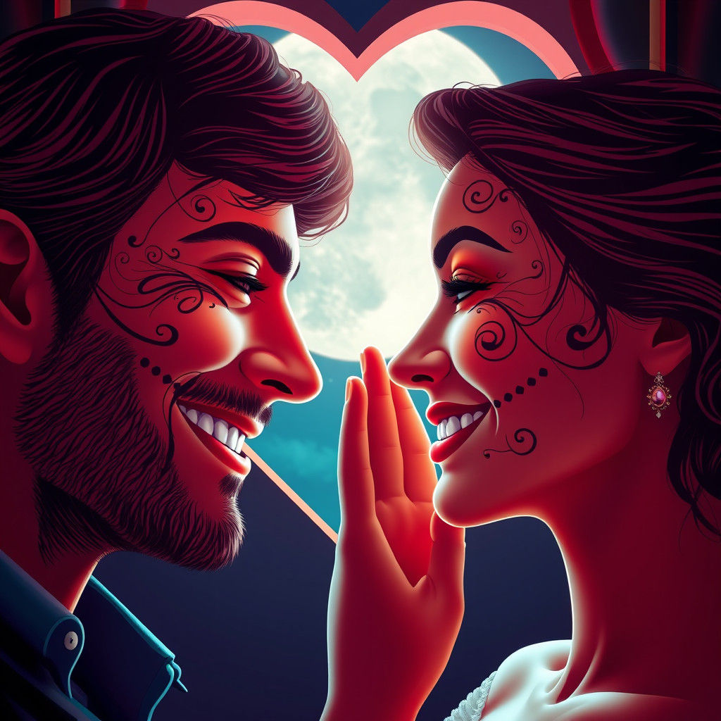 Dual Portrait with Heart Window in Hyper-Realism