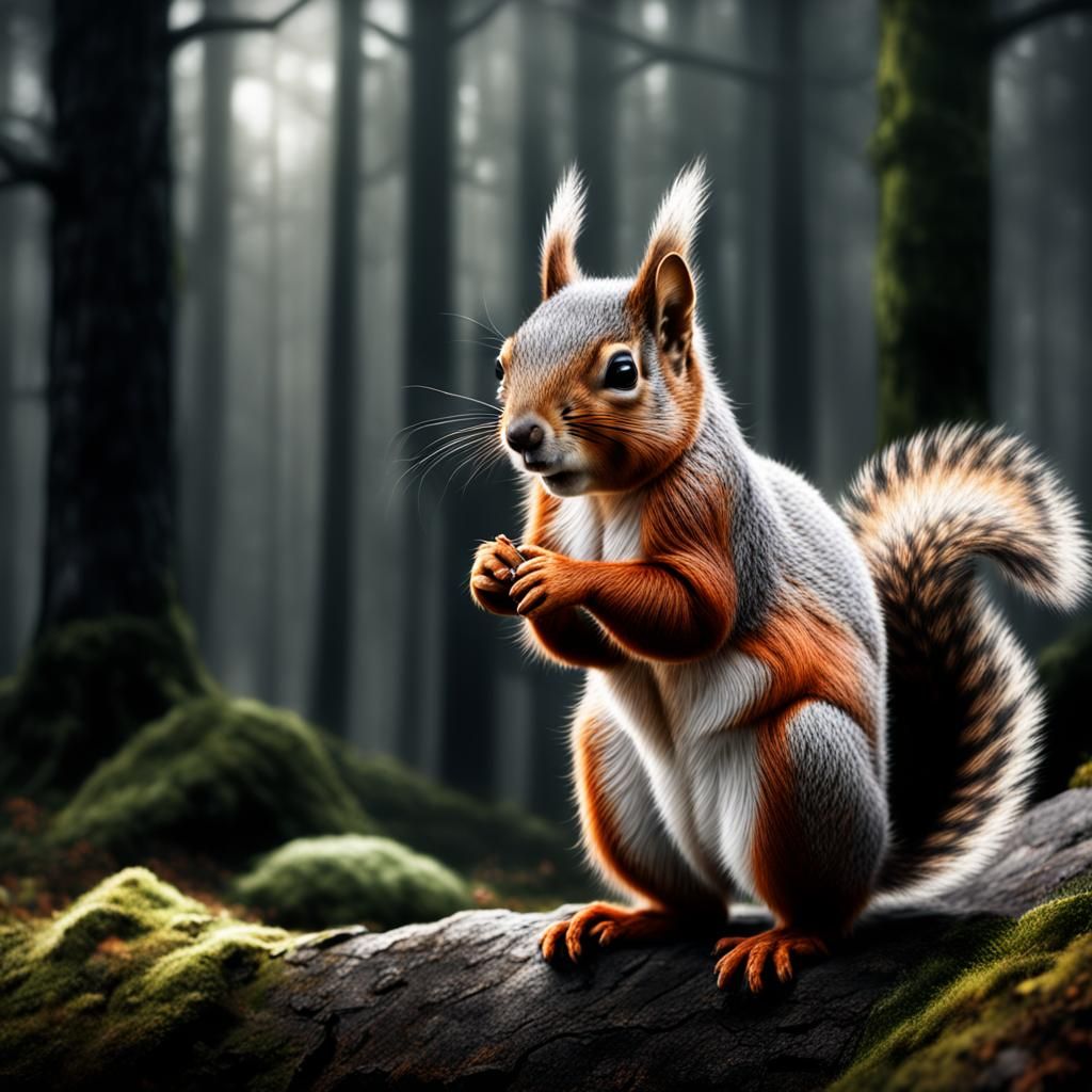Hybrid Red and Grey Squirrel: Digital Matte Painting