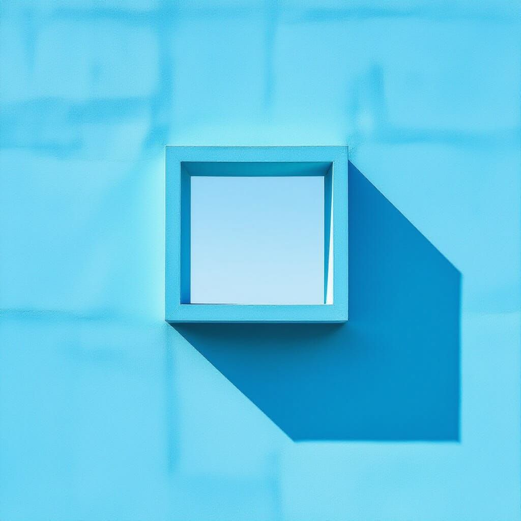 Minimalist Blue Wall with Sky Cutout and Geometric Shadow