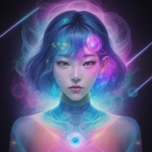 Holographic Cosmic Astral Illustration in Mixed Media