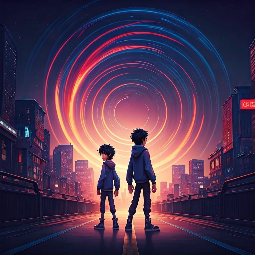 Hiro and Tadashi Hamada in Futuristic San Fransokyo