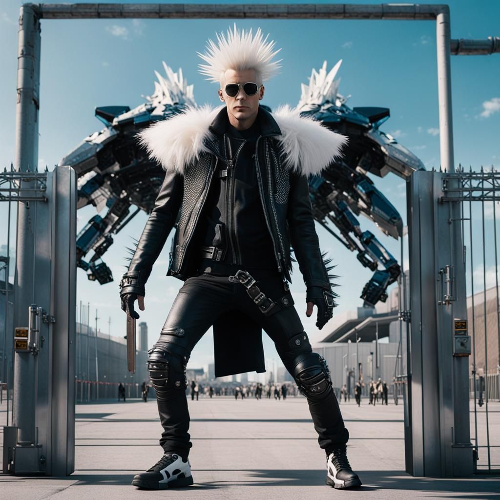 Cyberpunk Hover-Bike at Security Gates: Cinematic Film Still