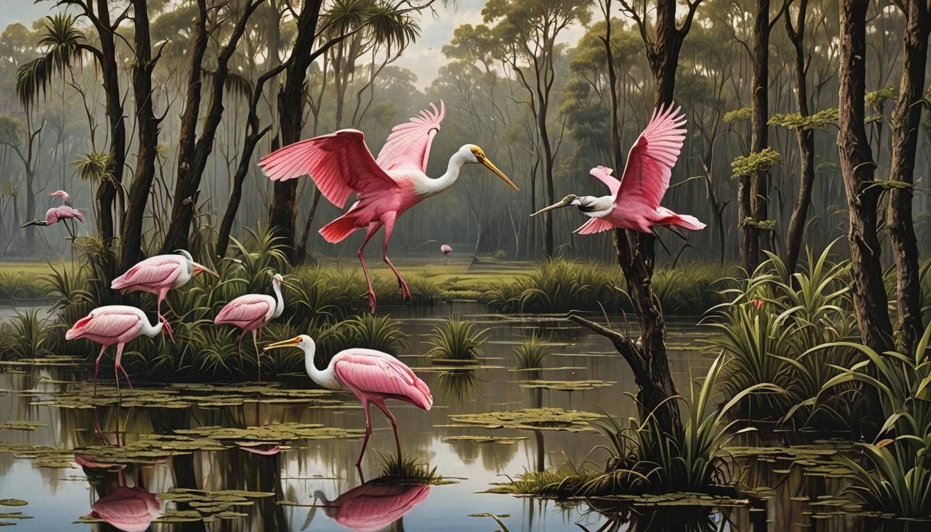Roseate Spoonbill in Louisiana Marsh Painting