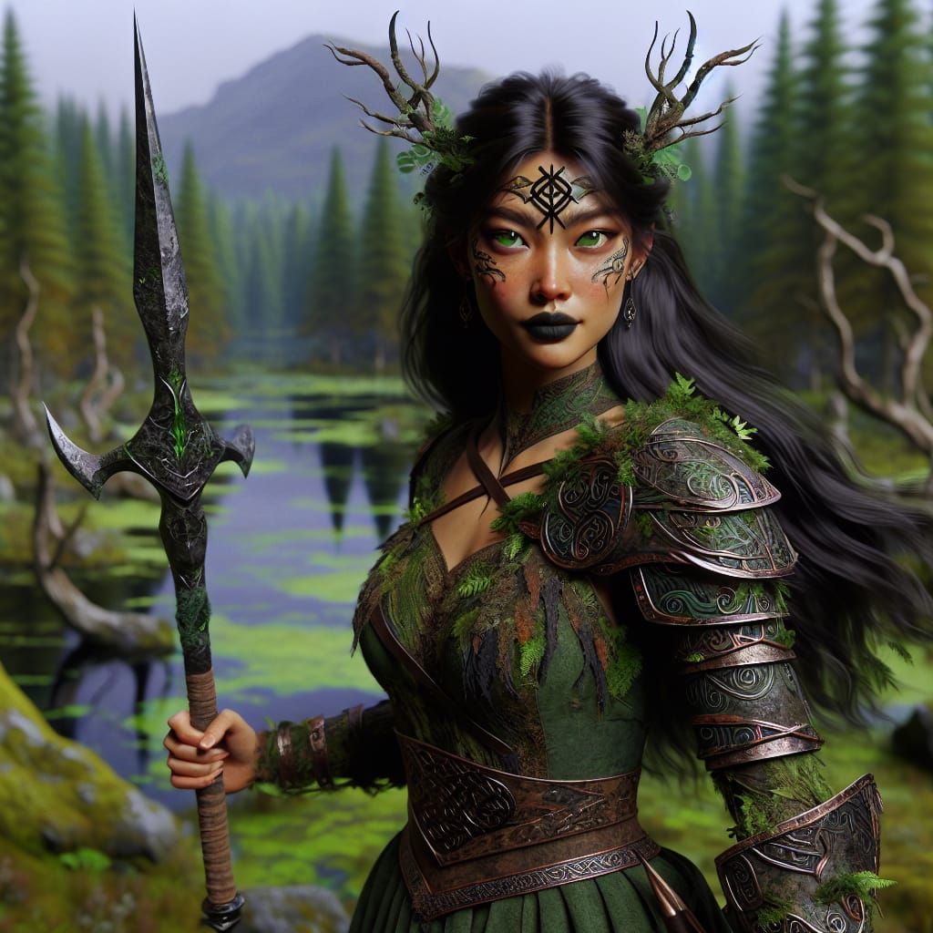 Swamp Druid with Runes and Stone Scimitar