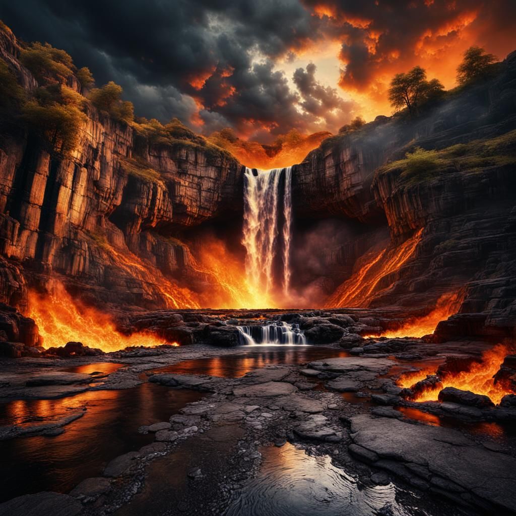 Infernal Waterfall: A Cinematic Digital Painting