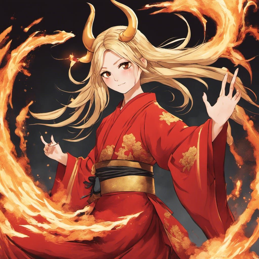 Fiery Girl in Japanese Dress, Graffiti Art