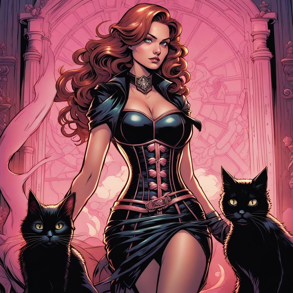 Woman with Cat in Comic Book Style