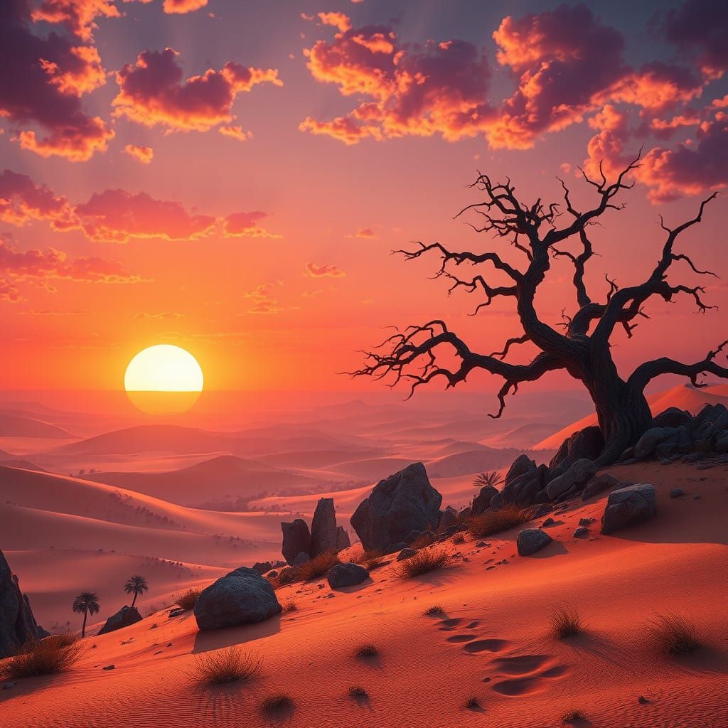 Desert Landscape with Vibrant Sun Rise