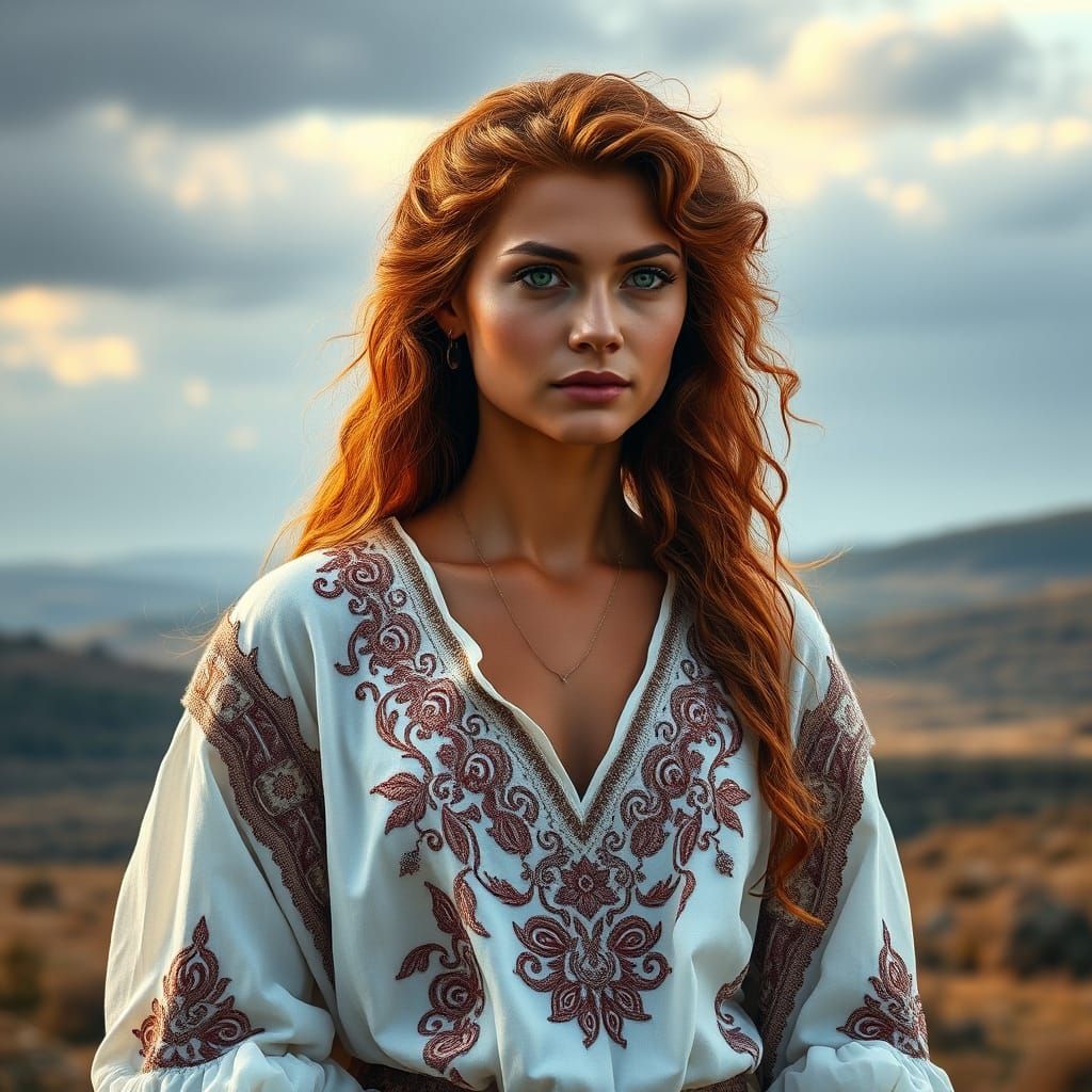 Majestic Celtic Goddess on Windswept Moor
