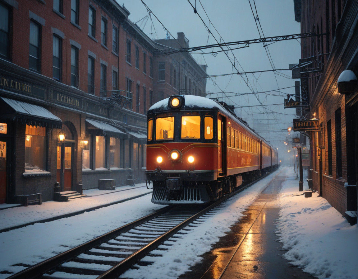 Glamorous Art Deco Train Rolls Through Winter Nightscape